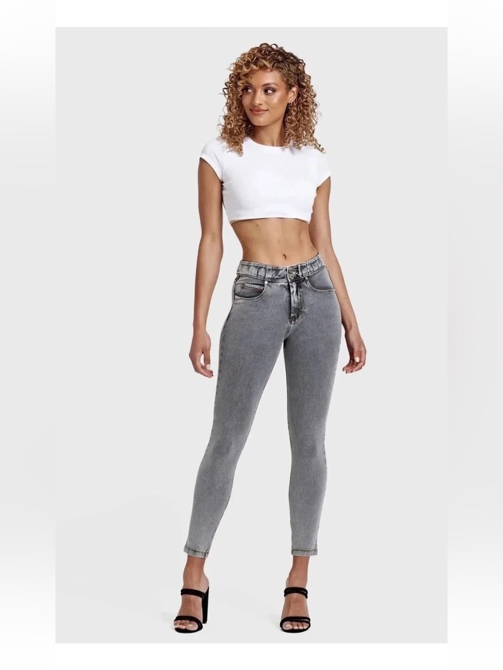 N.O.W Denim - High Waisted - Ankle Length - Grey + Yellow Stitching